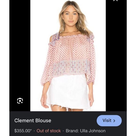 Ulla Johnson Clement Rose Silk Bow Shoulder Tie Off Shoulder Boho Blouse Size 4 - Picture 9 of 9